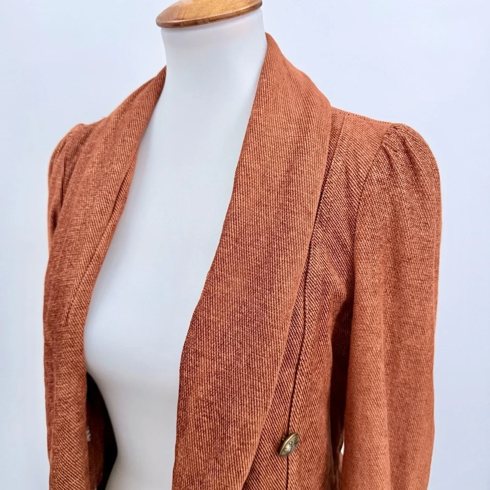 FREE PEOPLE Throwback Corduroy Jacket Lace Victorian Gothic Peplum Blazer Rust
